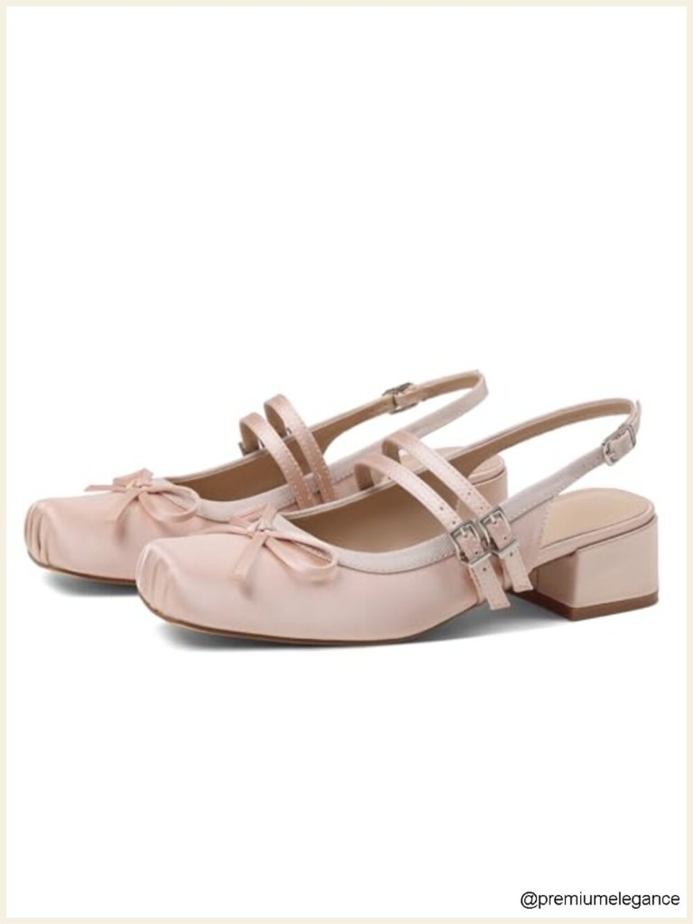 Slingback Ballet Flats Satin Mary Jane Pumps Square Toe Low Block Heel
